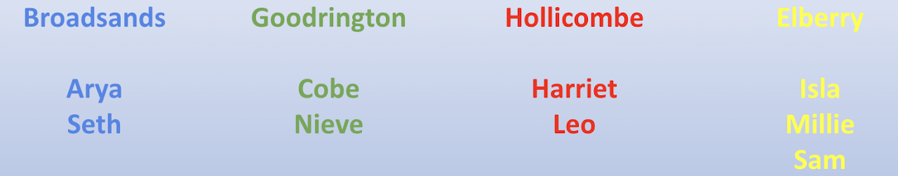 House Captains banner with pupil first names