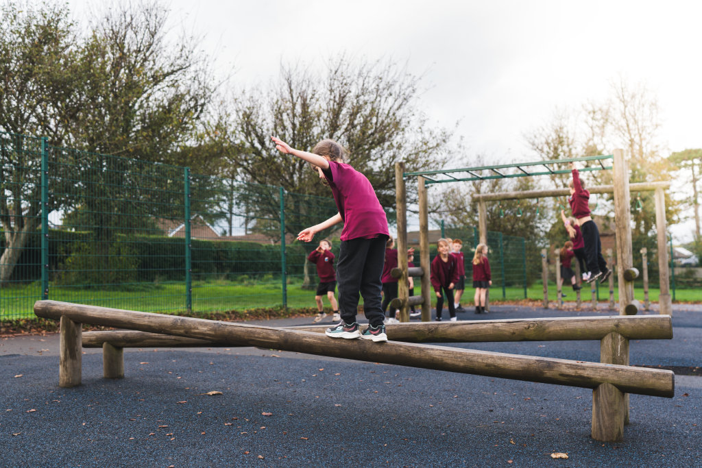 Year 3/4 pupils on outdoor play equipment